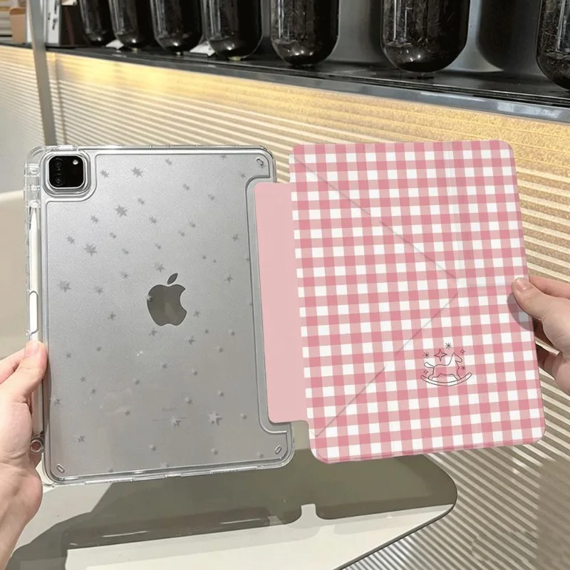 Checked Pony 3+Y Fold Case for IPad Air 3 Case 10.9 10th Gen Mini 4/5 7.9 6 8.3 Air M2/M4 11 Air11/13 12.9 Pro 10.5 A16 11th