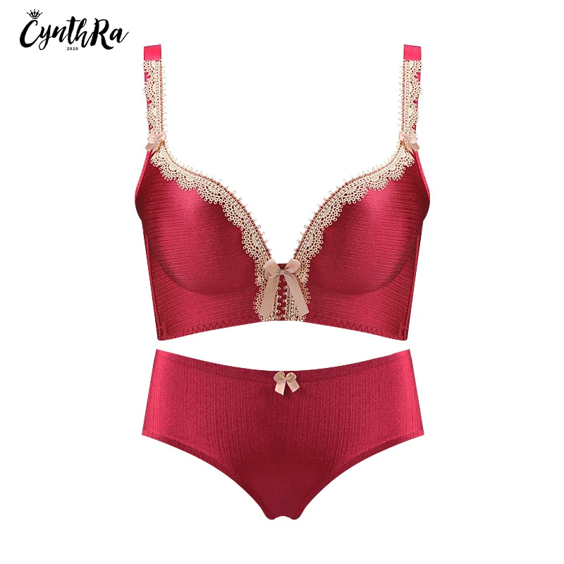 Underwear Women Set Large Size Sexy Lace Brief Seamless Wireless Push Up Bras Soft Bras and Panties Beauty Back Lingerie Set