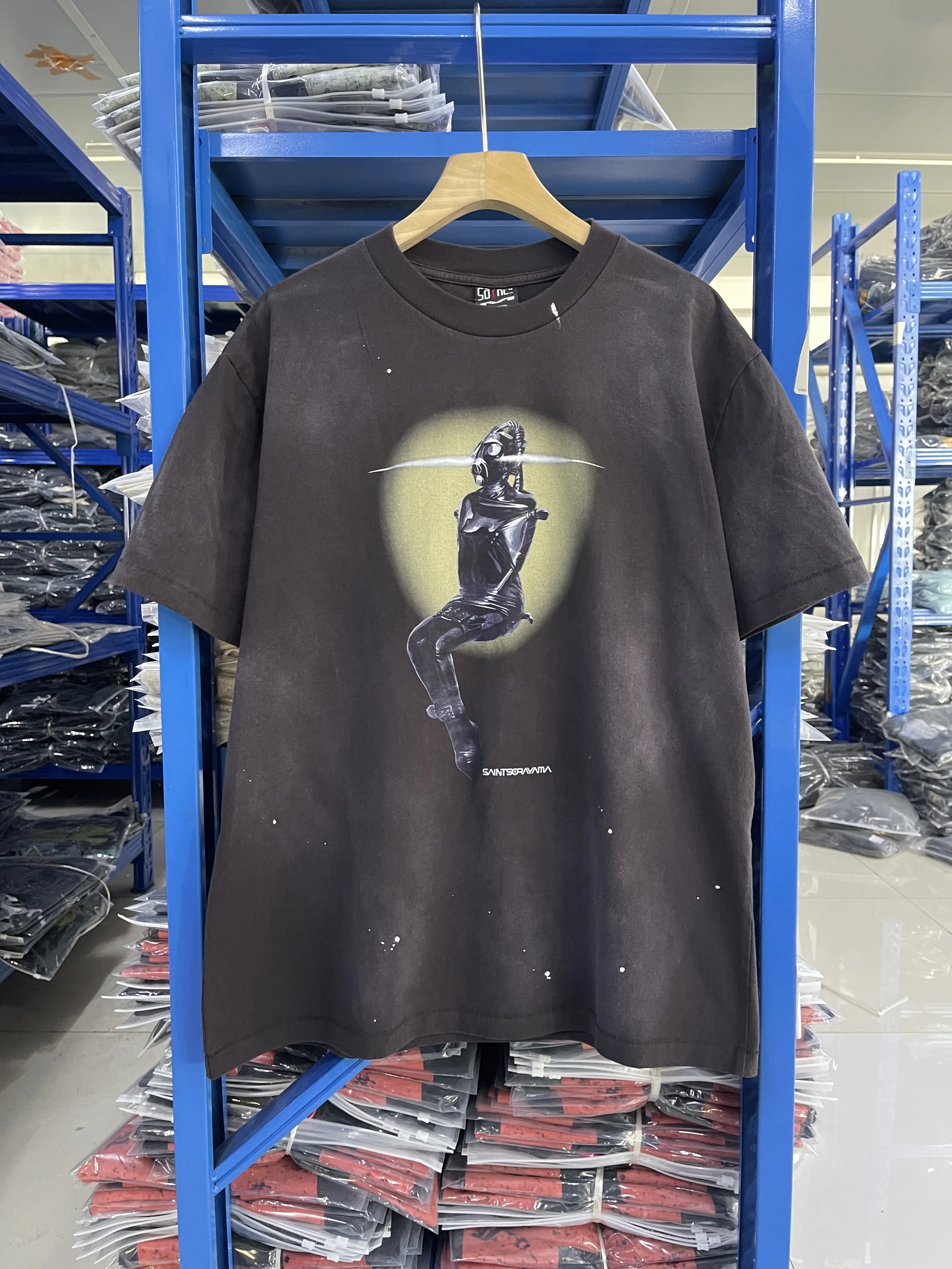 

25SS Saint High Quality Street Summer Washed Anime Printing Vintage Oversize Casual Cotton T-shirt Trendy Round Neck Men Tops