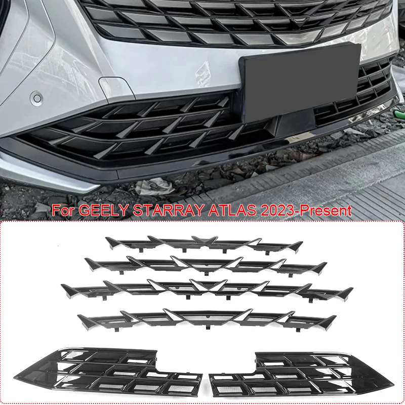 Car Modify ABS Front Buckle Insect Proof Net For GEELY STARRAY ATLAS 2023-Present Auto Front Bumper Center Intake Grille Cover