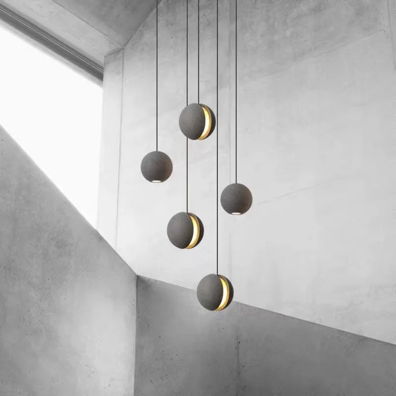 Small Cement Planet Chandelier Wabi Sabi Style Simple Designer Pendant Light for Bar Bedroom Study Dining Room Living Room Lamp