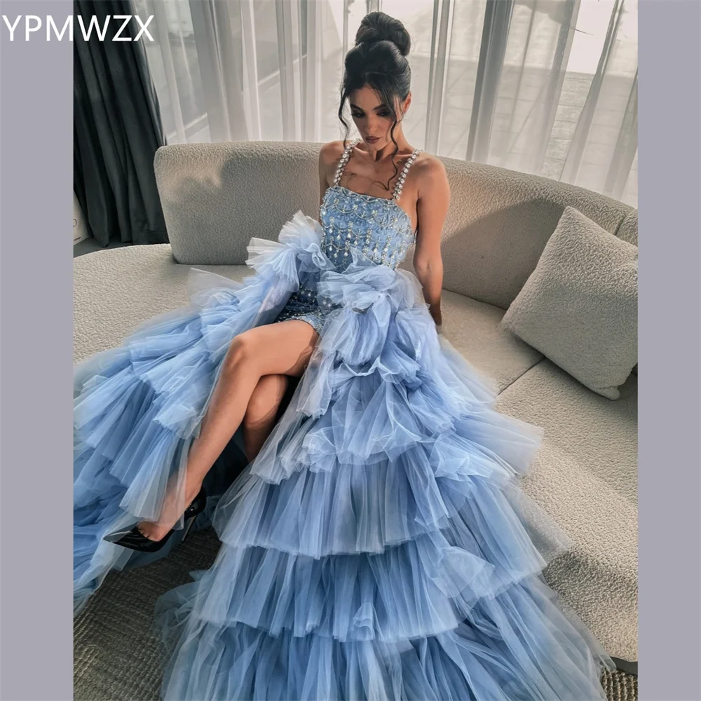 

Customized Evening Dress Party Occasion Prom Gown Formal YPMWZX Spaghetti Strap Ball Floor Length Skirts Draped Layered T