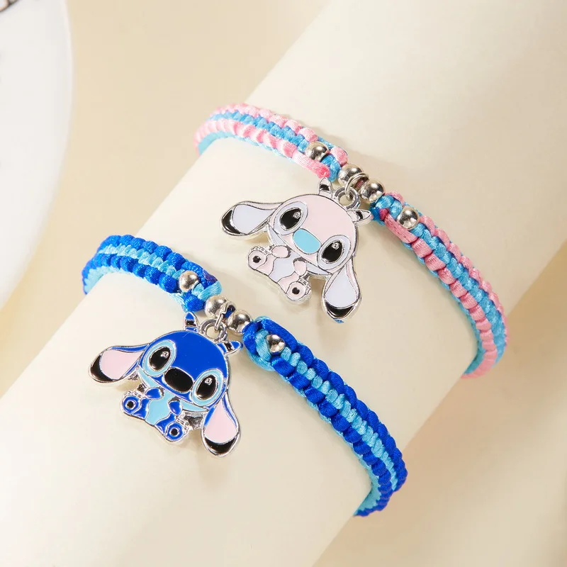 Disney Stitch  Fashion Cartoon Bracelet Everything Creative Love Magnetic Woven Couple Bracelet Set Fashion Jewelry Accessories