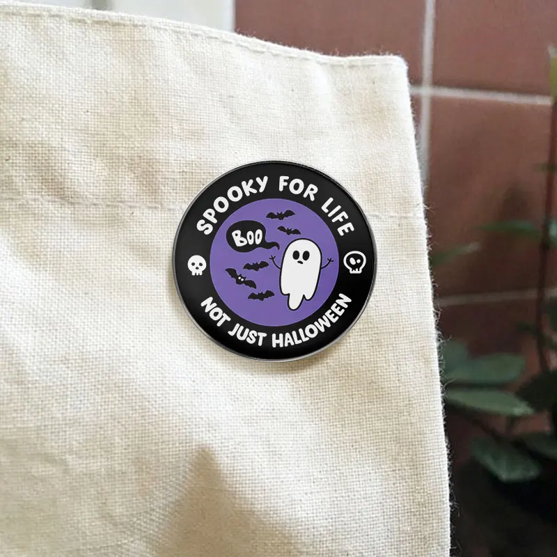 Spooky For Life Not Just Halloween UV Printing Badge Cute Ghost Boo Bat Skull Pin Alloy Brooch Lapel Backpack Jewelry Gift