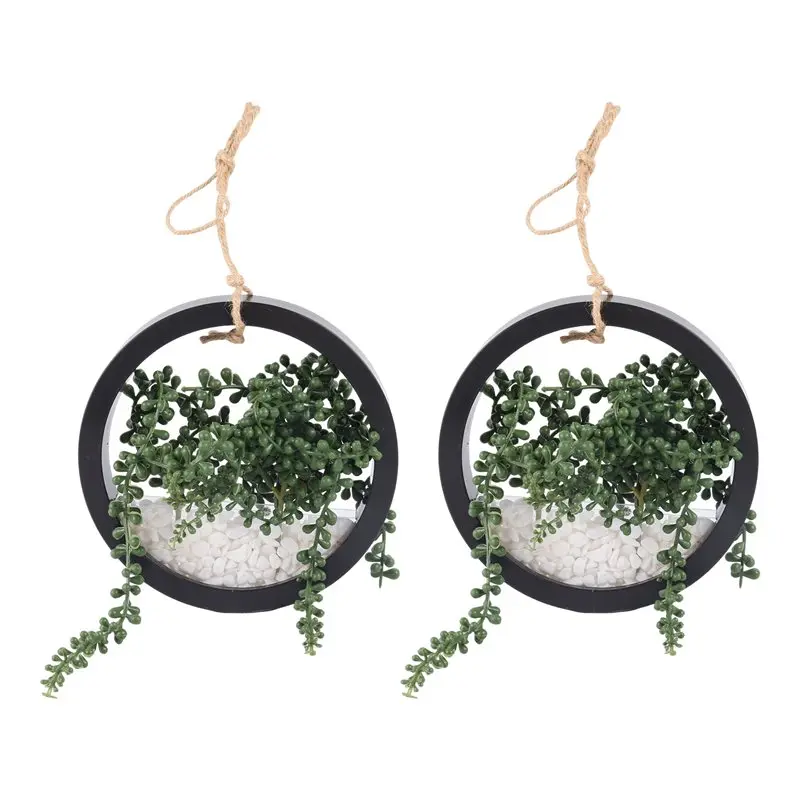 Indoor Wall Decor Artificial Hanging Plants 2Pcs Black Artifical String Of Pearls In Pot For Living Room Home