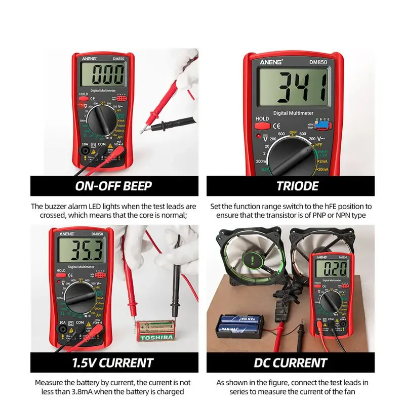 LCD Digital Multimeter AC/DC Voltage Diode Tester Current Resistance Meter Ammeter Multitester with Test Probe Professional Tool