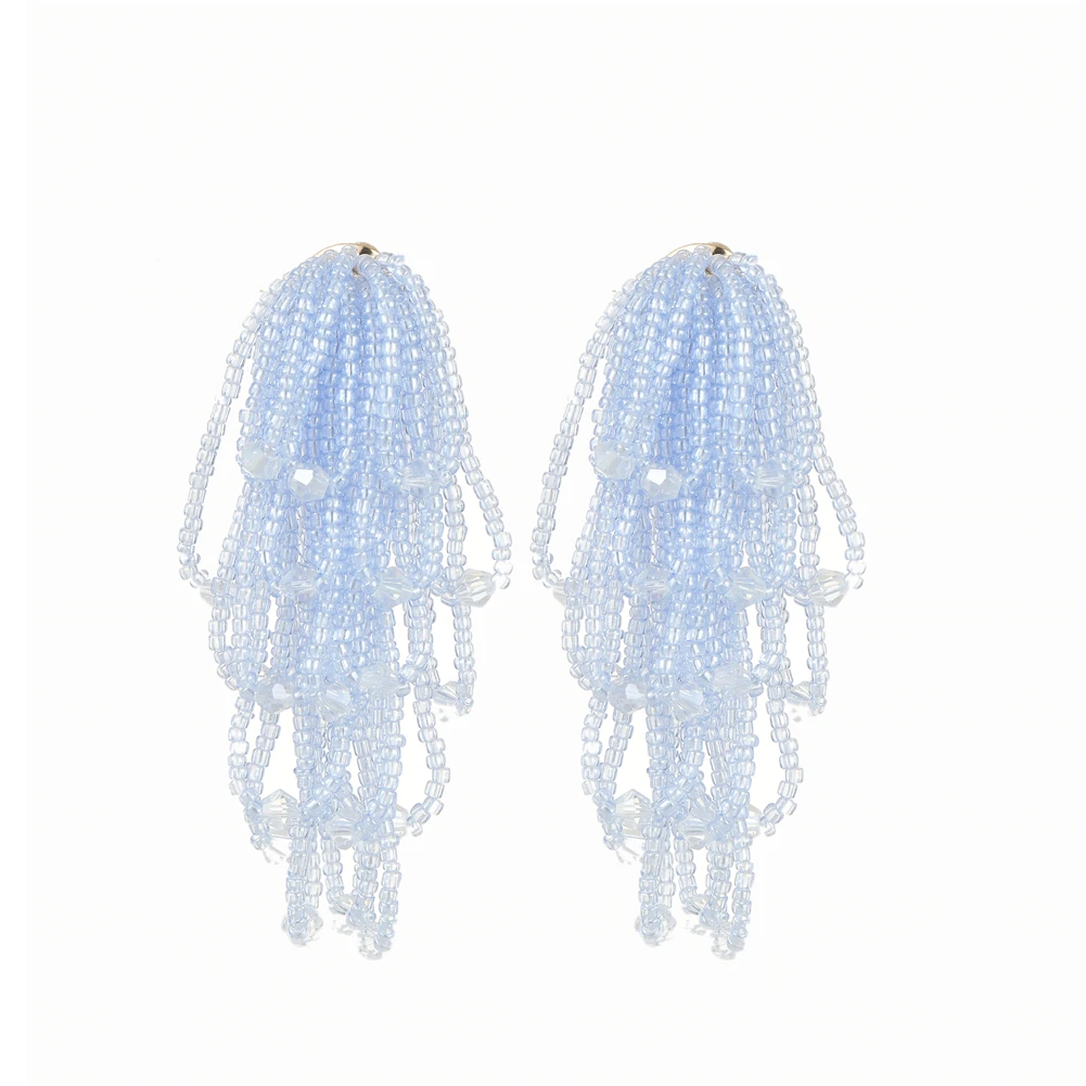 Simple Colorful Beaded Earrings Classical tassel earring Handmade Purple Beaded Flower Earrings for Woman Cute Colorful Earrings