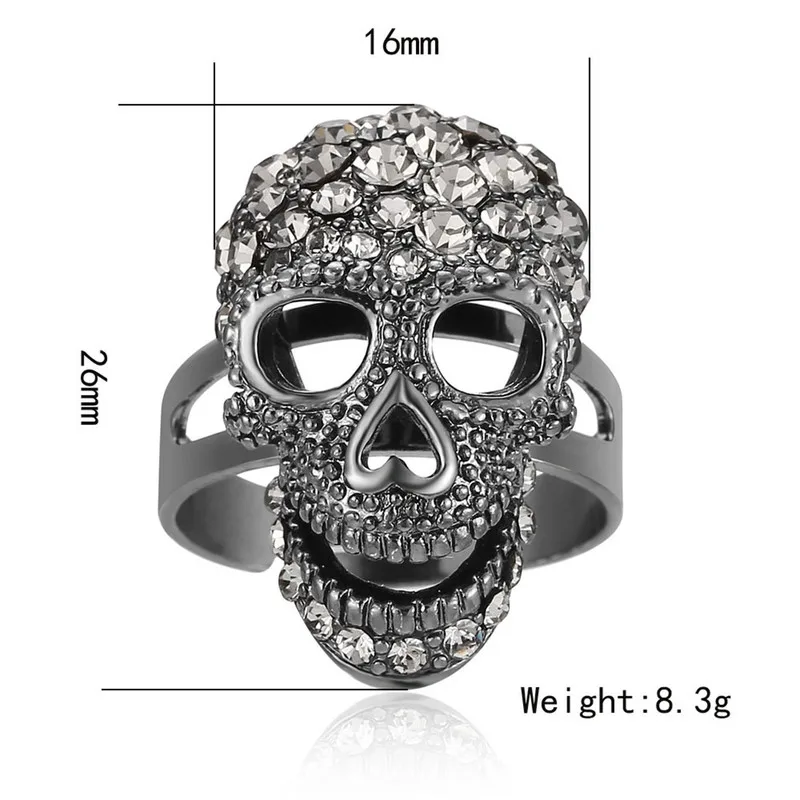 Skull Ring, European & American Hip Hop Punk Biker Gothic Vintage Ghost Rider Ring, Fashion Unique Black Gold Ring