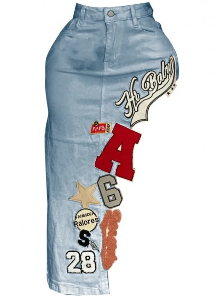 

Осенняя новая джинсовая юбка с высокой талией и разрезом в американском стиле для женщин, стираная юбка трапециевидной формы в стиле ретро, прямая юбка-миди, закрывающая бедра