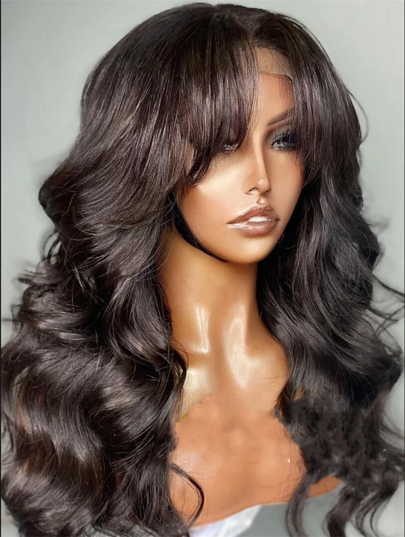 

Baby Hair Soft 28" Long Black Ocean Wave 5x5 Silk Base Jewish Human Hair Wig With Preplucked HD Lace European Hair Glueless Wig