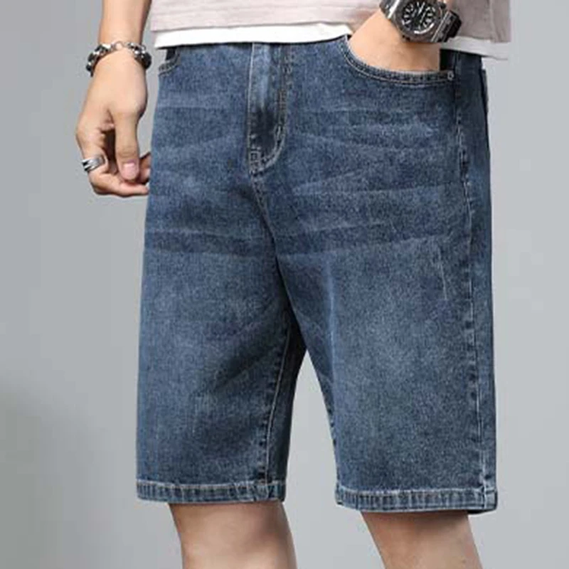 

2026 Mens Denim Shorts Summer Casual Distressed Ripped Jeans Classic Blue Washed Loose Fit Five Inch Shorts Y2K Streetwear Fashi