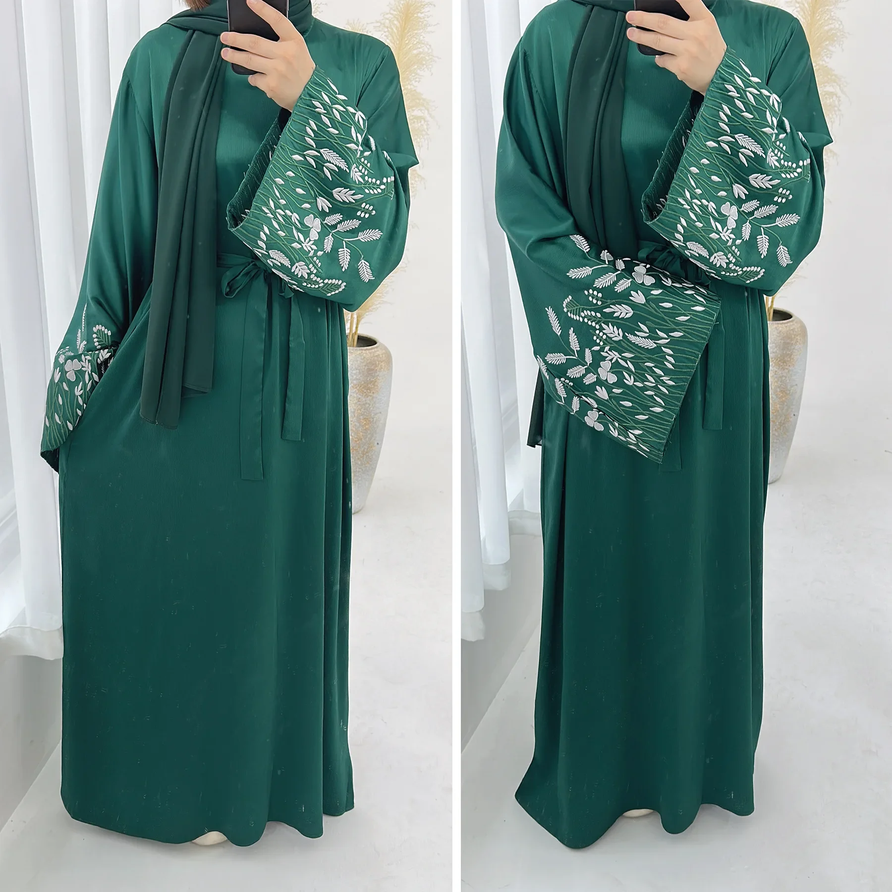 Closed Abaya Muslim Party Long Dress Elegant Leaf Embroidery Abayas for Women Dubai Turkey Islamic Clothing Kaftan Hijab dresses