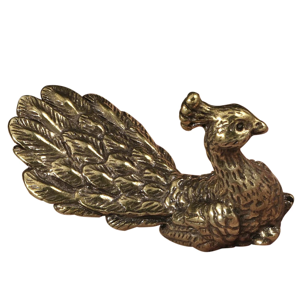 

Brass Peacock Figurine Statue Golden Decor Office Desk Art Craft Bronze Sculpture Ornament