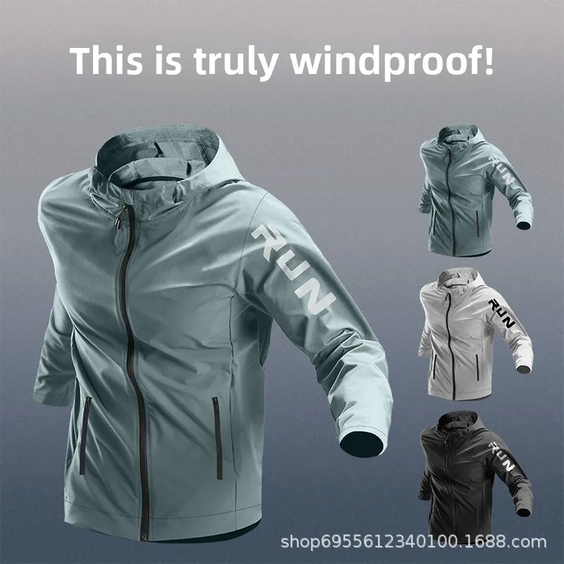 Men's Sporty Windbreaker Jacket Waterproof Breathable Autumn Winter Running Quick Dry Climbing Suit Hooded Jacket Polyester
