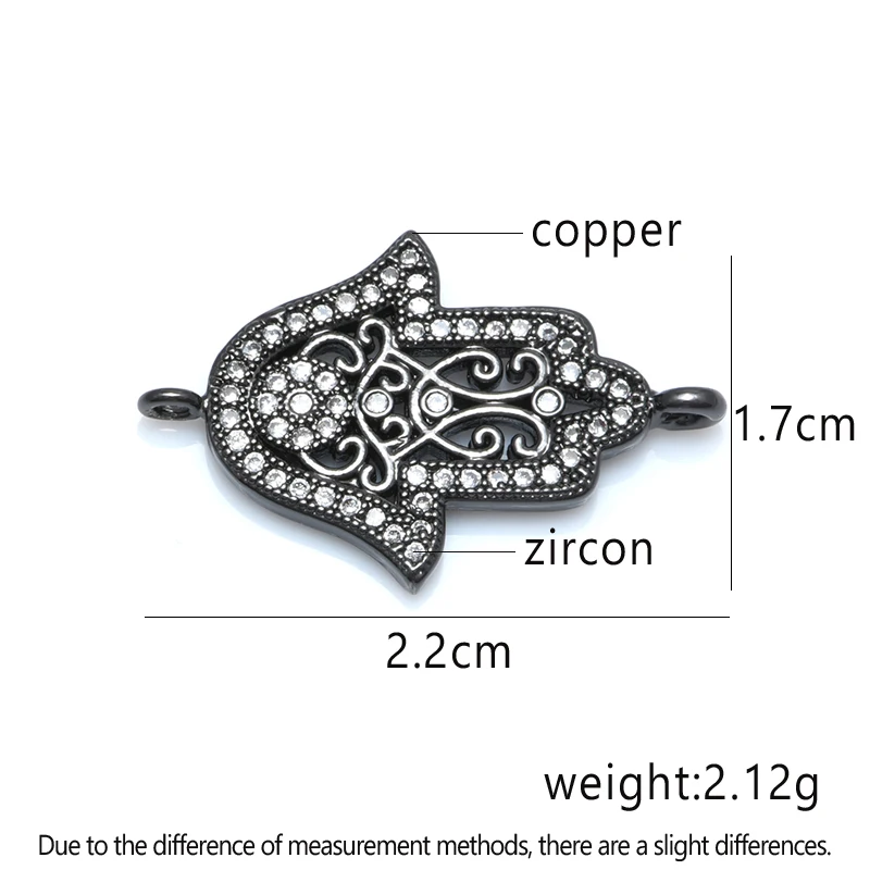 DARENLI 1PCS  Copper Hand Shape With Zircon Fatima Hamsa Connector Charms For DIY Jewellery Making Bracelet Necklace