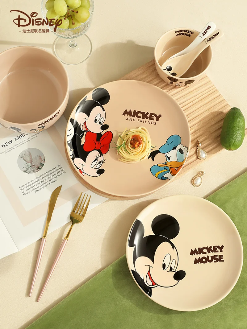 New Disney Mickey Mouse Ceramic Plate Figure Mickey Minnie Donald Duck Daisy Pattern Cartoon Anime Cute Household Rice Bowl Gift