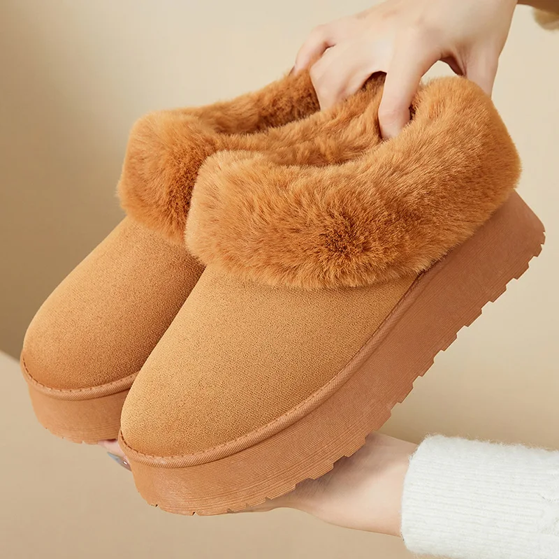 

Fashionable Cotton Shoes Women New Winter Plus Velvet and Thickening Slip-ons Woolen Cotton Slippers Warm Thick-soled Snow Boots