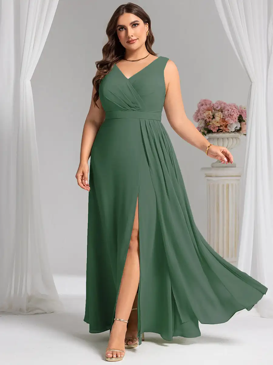 plus-size evening-dress-v-neck-sleeveless-slits-floor-length-2025-ever-pretty-of-eucalyptus-a-line-design-bridesmaid-dresses