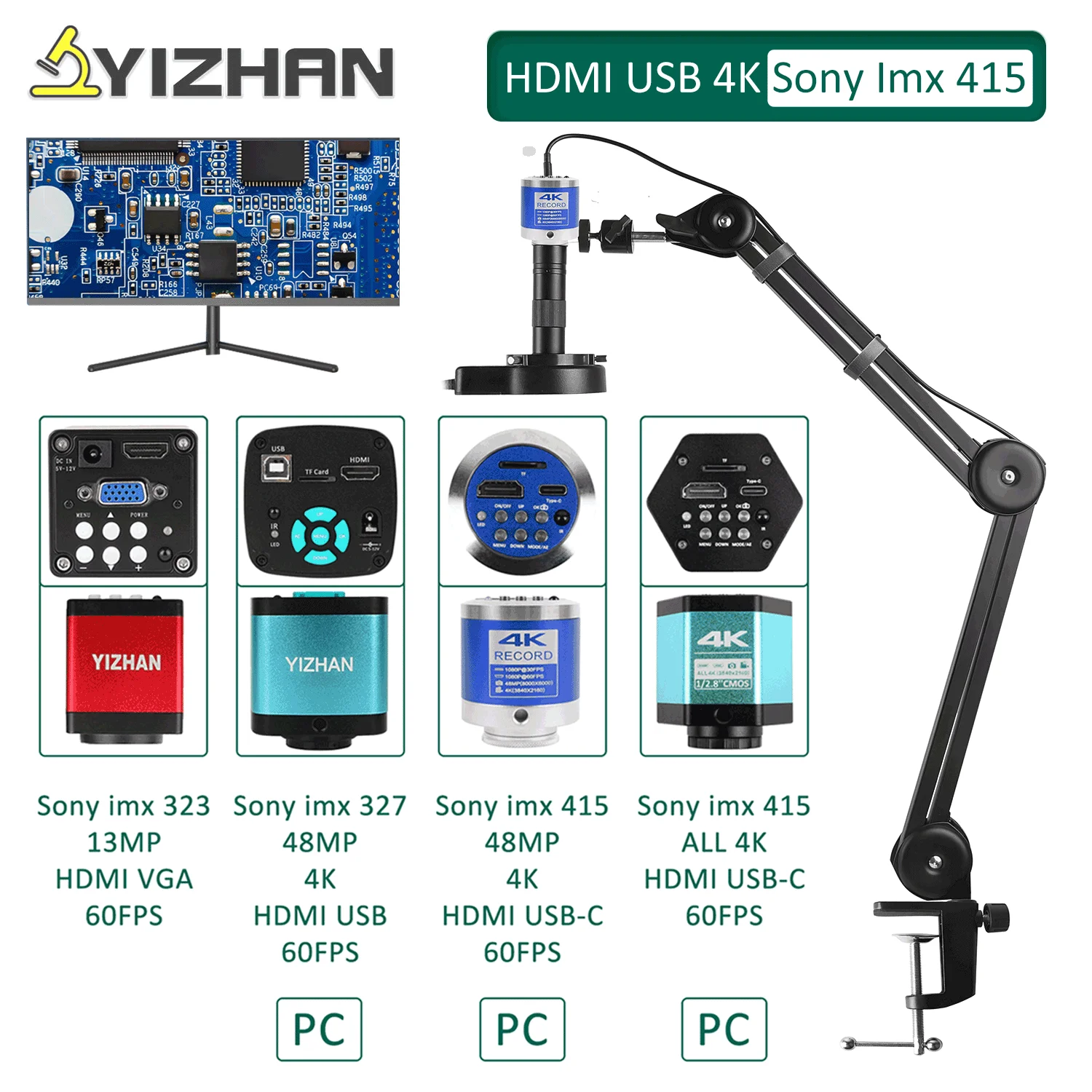 YIZHAN Full HD Digital Microscope Electronic 4K Soldering Microscope HDMI VGA USB 150x Lens Upgraded Reinforced Bracket Original