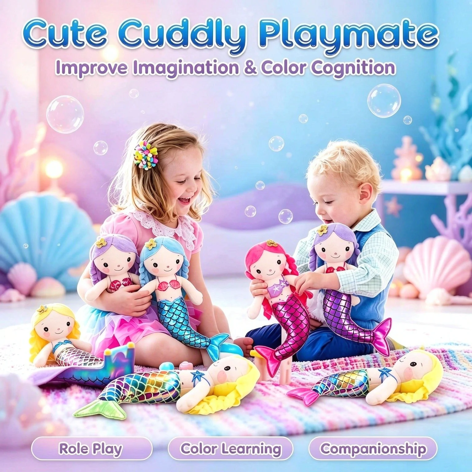 Cute Mermaid Soft Plush Doll Toy - Perfect Birthday and Christmas Gift for Kid, Ideal for Children's Play and Sea Life Lovers