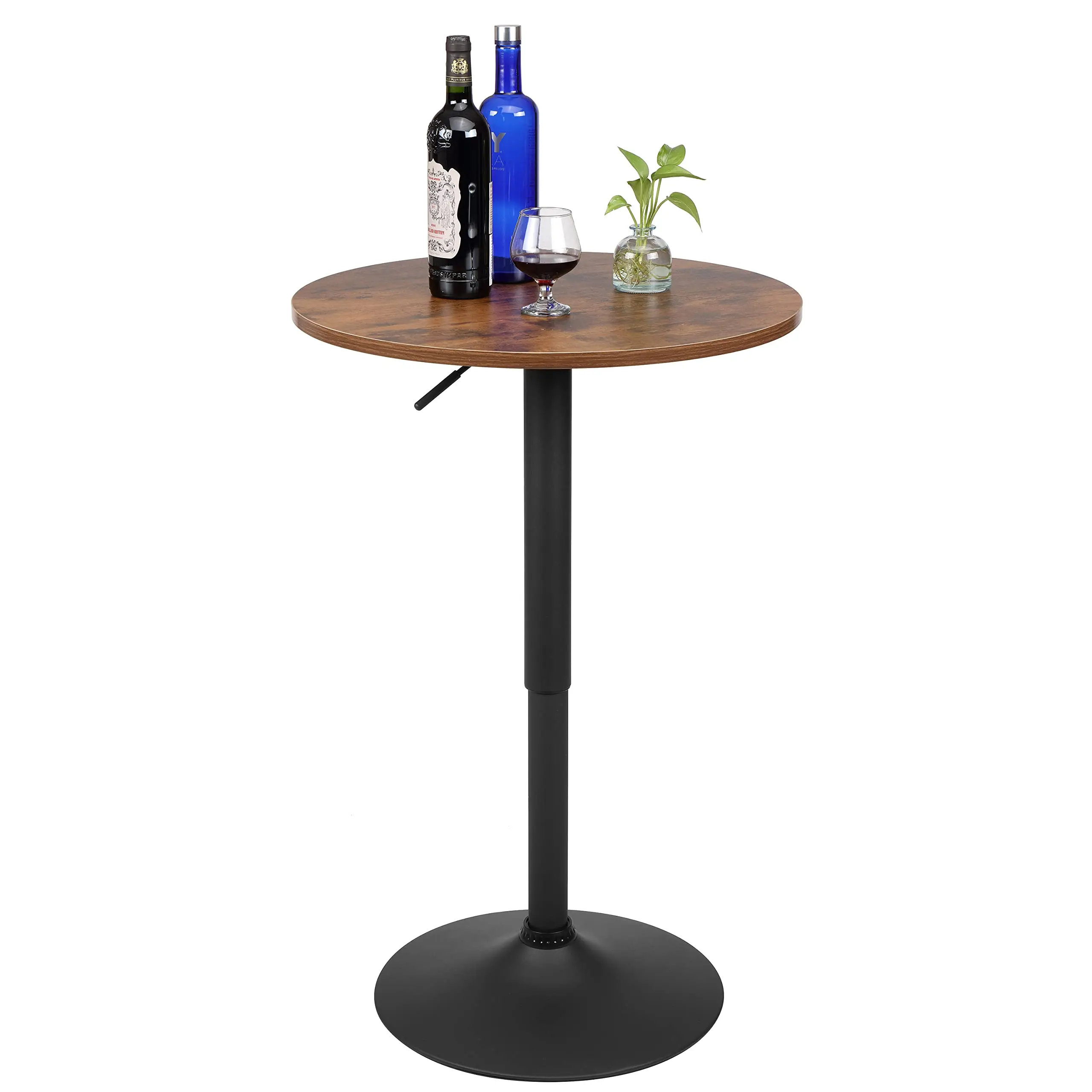 

23.6 Inch Round Adjustable Height Bar Table With Metal Base Rustic Brown For Home Pub Kitchen