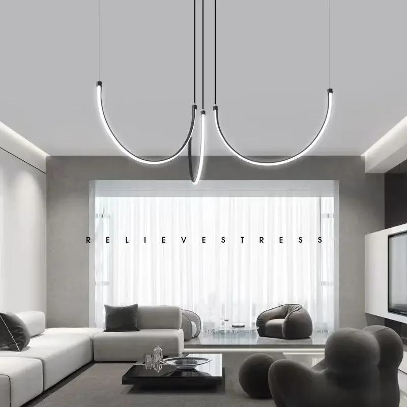 Novel Living Room Chandelier Postmodern U-shaped Chandelier Designer Curved Strip-type Art Decoration Diningroom Hall Chandelier