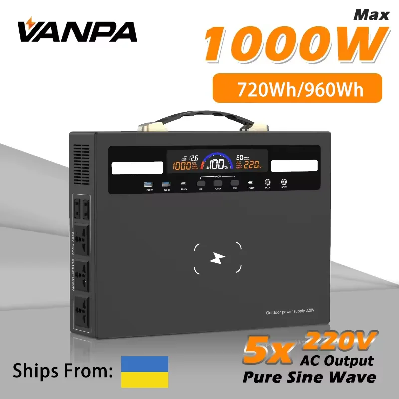 Vanpa portable power plant pure sine wave 1000 W 220 volt AC for home outdoor camping