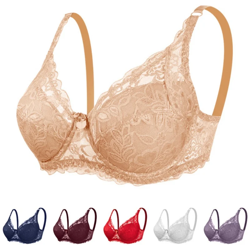 Female Solid Color Comfortable Soft Sexy Back Bra Women's Lace Bra Thin Style Adjusted Shoulder Straps Gathered Support