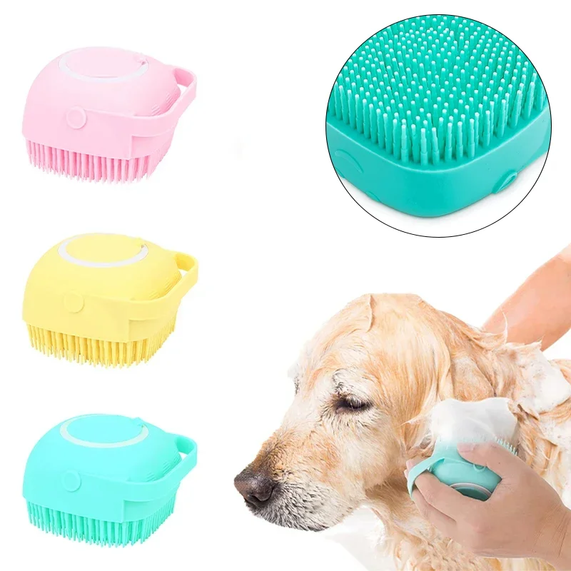 

Pet Dog Shampoo Brush 2.7oz 80ml Cat Massage Comb Grooming Scrubber for Bathing Short Hair Soft Silicone Rubber