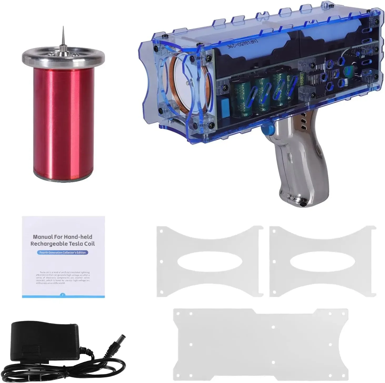 2025年最新 第4世代 ハンドヘルド テスラコイル パンクテックスタイル デコレーション 10CM 人工アーク 電圧表示付き