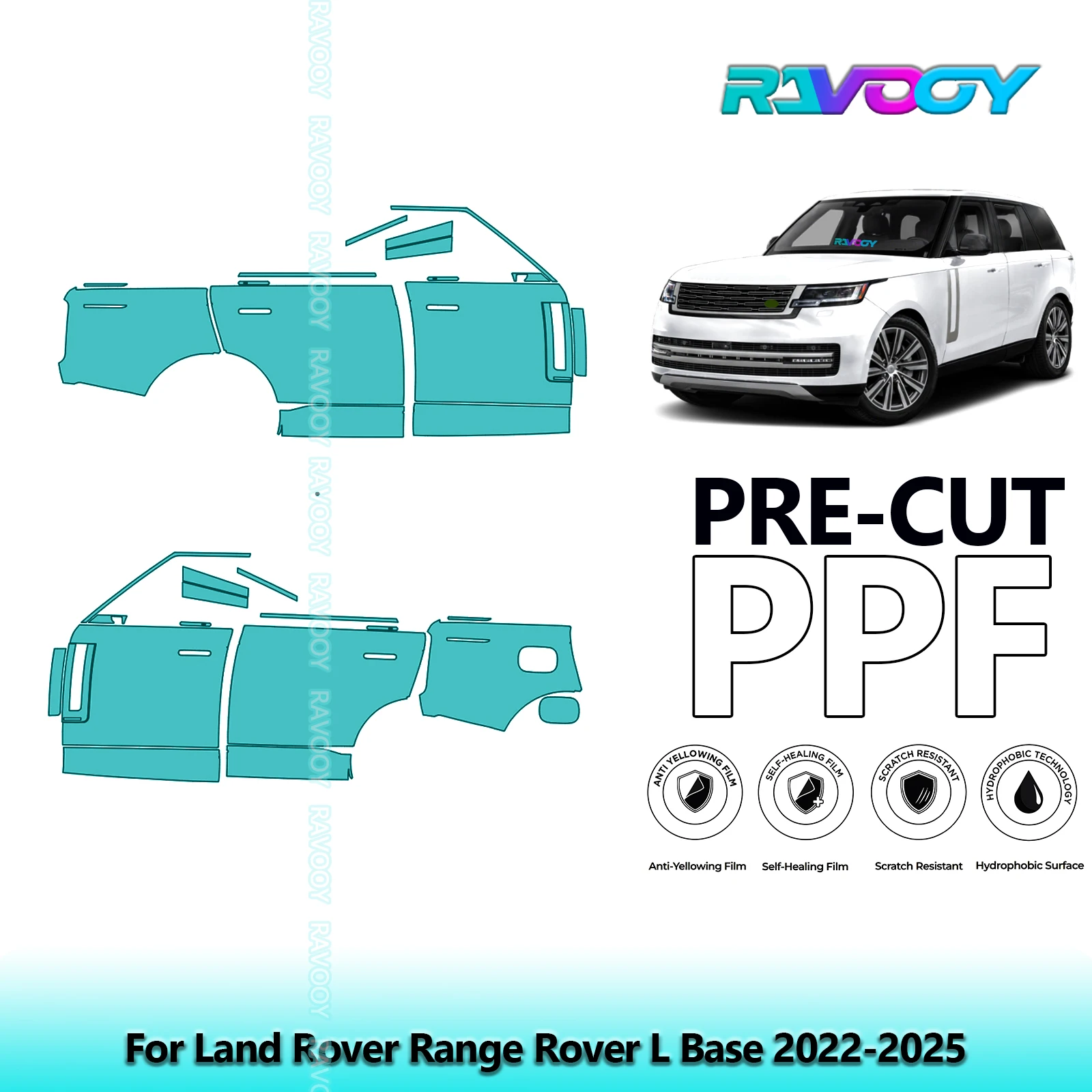 

For Land Rover Range Rover L Base 2022-2025 8.5mil Clear Matte Pre-Cut PPF Door & A/B Pillar Kit TPU Paint Protection Film Set