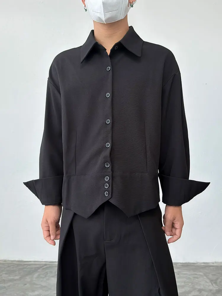 BKYC Autumn Winter Short Length Collared Shirt Unisex Minimalist Style Long Sleeve Top Small Audience Design Sense Men's Shirt
