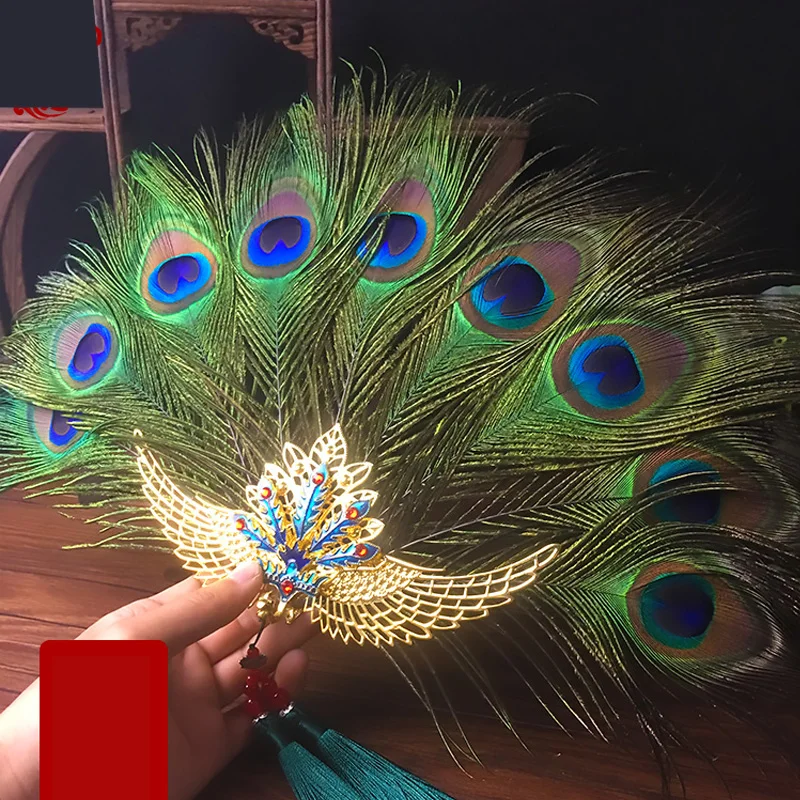 

Peacock Feather Fan Open Screen Phoenix Hand-held Accessories, Female Chinese Style Costume Shooting Photo Fan, Home Decorations