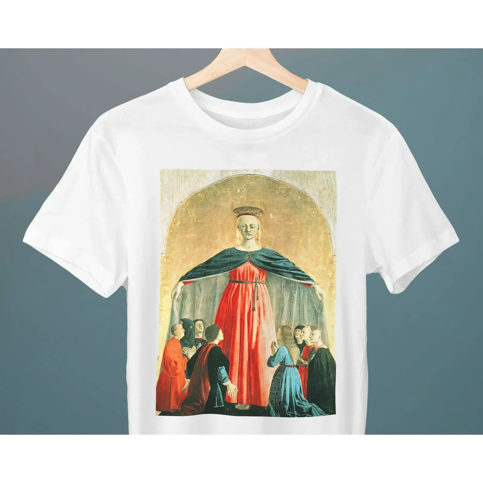 Camiseta con diseño de la Virgen de la Misericordia de Piero Francesca, para amantes del arte, estilo vintage, lavado, suave y a la moda