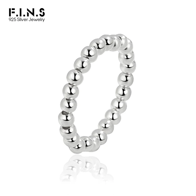 F.I.N.S Minimalist Elastic Rope Transfer Beads S990 Sterling Silver Ring Adjustable Finger Ring Stackable Beadwork Rings
