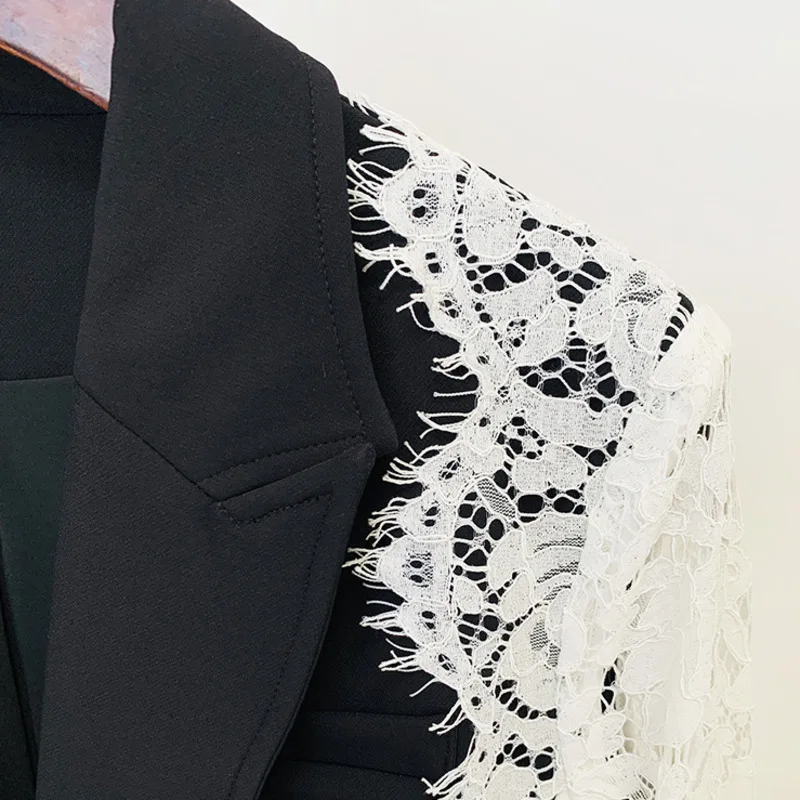 HKSH خريف جديد إمرأة المد شيك أنيق موضة زر واحد المرقعة الدانتيل التباين اللون الخصر Cinching جيب السترة HK7609