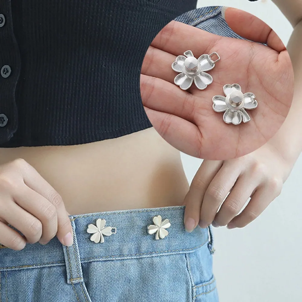 5PCS DIY Four Leaf Clover Tighten Waist Button Metal Detachable Retractable Button Reduce Waist Clothing Accessories Pants