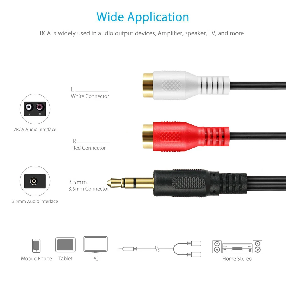 3,5 mm 1/8 Stereofoniczny żeński mini gniazdo na 2-męski adapter wtyczki RCA Kabel audio Y do głośnika komputerowego Kabel jack