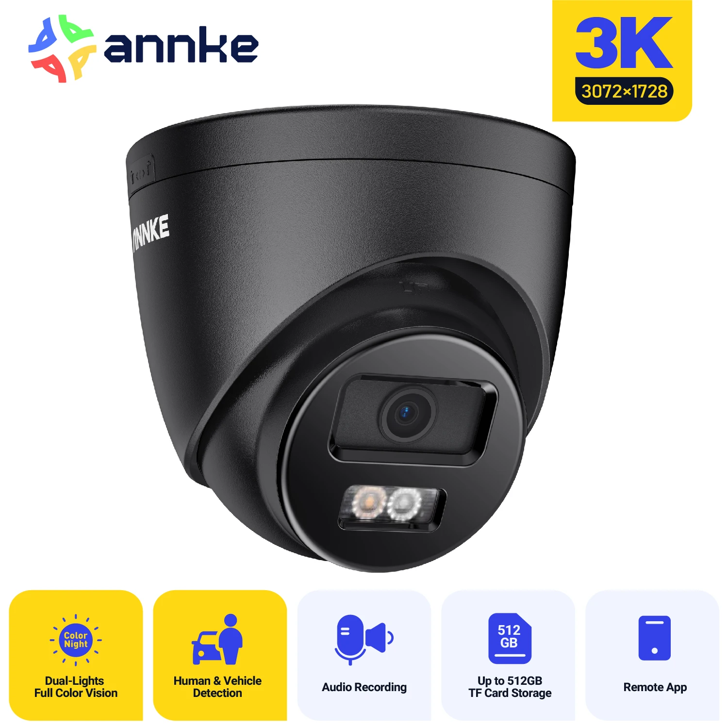 Annke AC500 3K IR Ultra HD IP PoE Camera Dual Light Outdoor PoE Security Camera Human Vehicle Detection Built-in Microphone