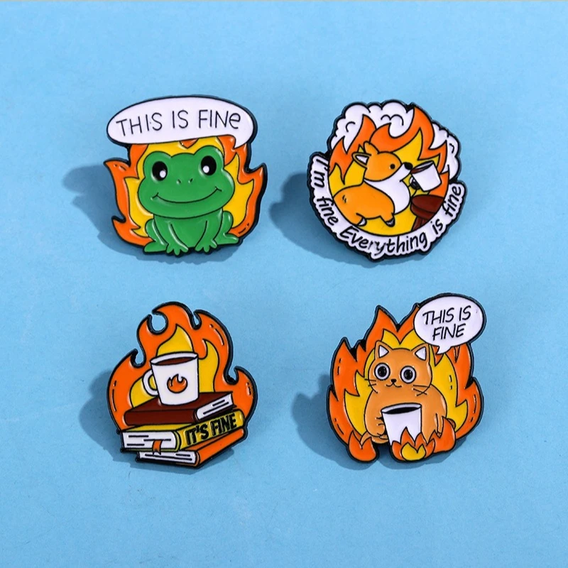 Cute Creative Cartoon Frog Cat Corgi Flame Shape Brooches Pin Zinc Alloy Enamel Badges DIY Clothing Bag Hat T-shirt Accessories