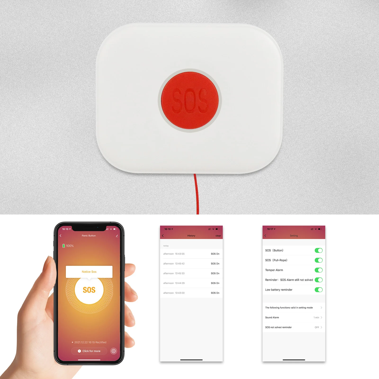 WiFi Tuya SOS-Taste, Gesundheitswarnsysteme, persönlicher Alarm, Sicherheit, wasserdicht, mit Kordelzug für behinderte ältere Kinder