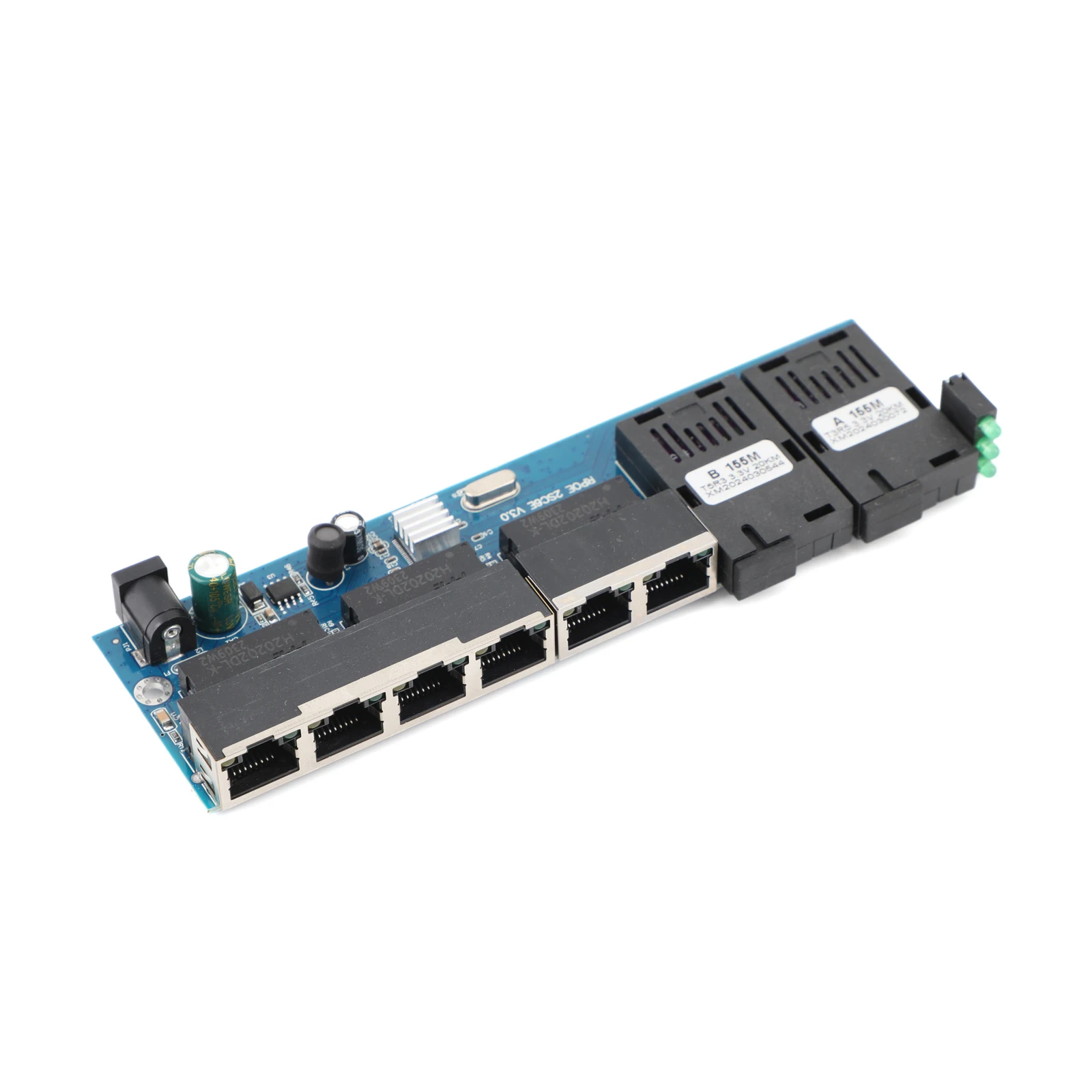 PCBA Board 6 RJ45 to 2 SC A+B Optic Connector 10M/100M Fiber Optic Media Converter 1310nm/1550nm Ports 20KM Ethernet POE Switch