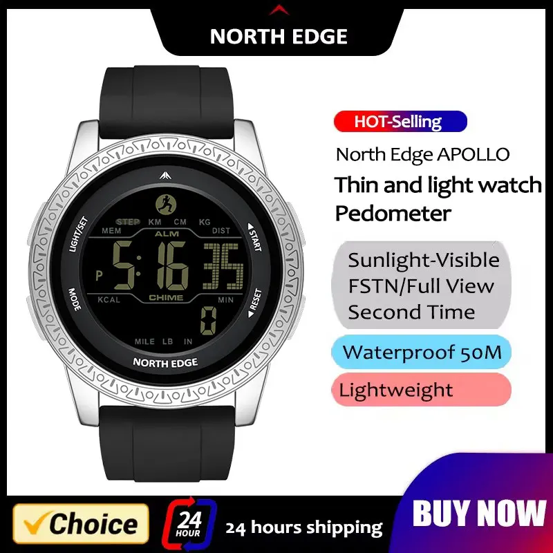 NORTH EDGE APOLLO Mens Smart Watch Women Sportswatch Dual Time Running Pedometer Countdown Waterproof 50m Digital Couple Watch