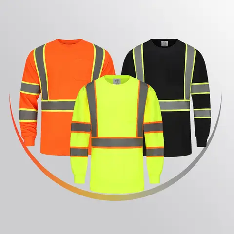 Sommar Långärmade Säkerhets-T-shirts Utomhus Konstruktion Rund Hals Andningsbara Solskydd Reflekterande Herr Arbetskläder 12 best sales byggkläder - №8