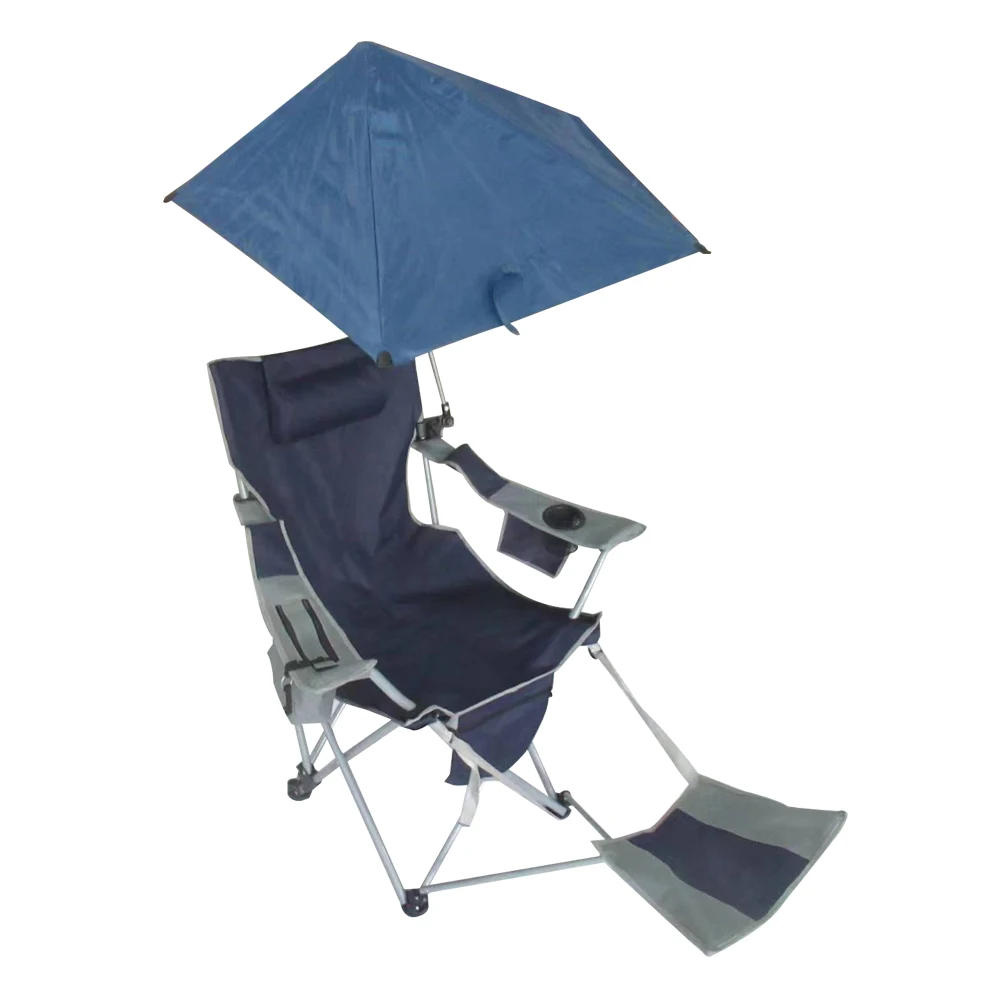 

Traveling Folding Beach Chair Sun Shade Cup Holder Leisure Beach Umbrella Portable Folding Camping Chair With Footrest