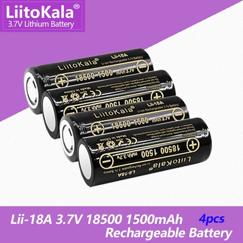 

4PCS LiitoKala 3.7V 18500 1500mAh rechargeable lithium battery 3.7V strong light flashlight anti-light special lithium battery