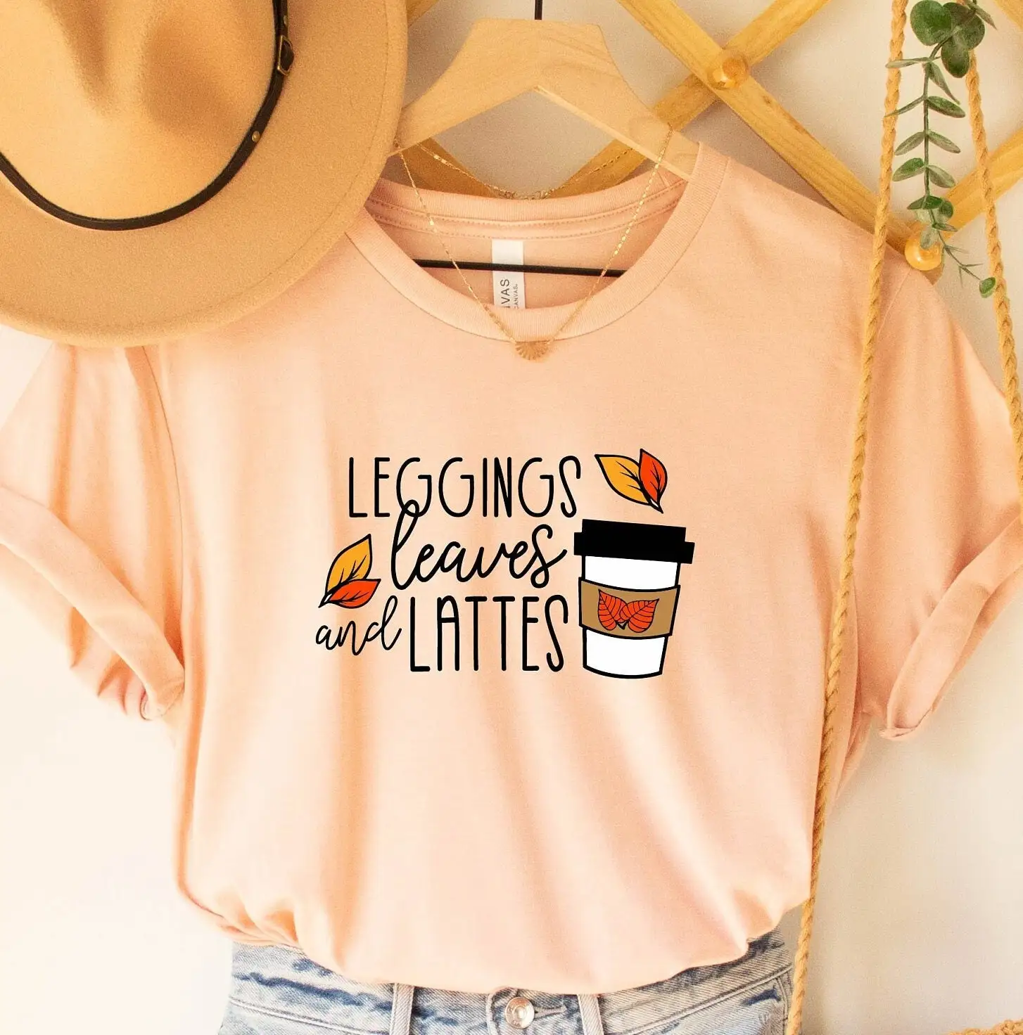 Leggings Leaves And Lattes Please T Shirt Thankful Grateful Blessed Fall Quote Autumn