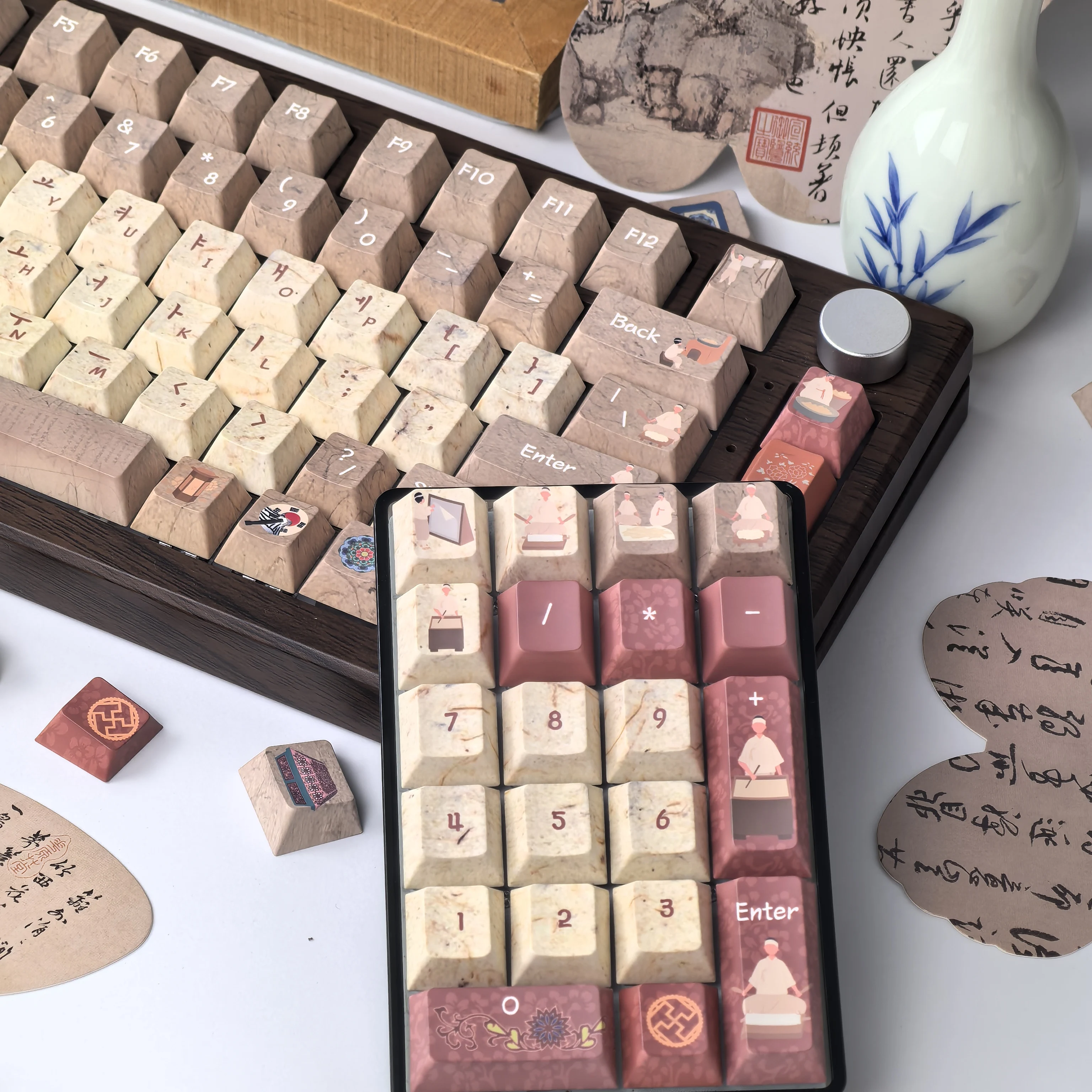 Keycaps Korean Hanji Theme Korean Ancient Culture Style Aulaf75/F87/F75Pro Keyboard Customized Keycaps Brown-Red