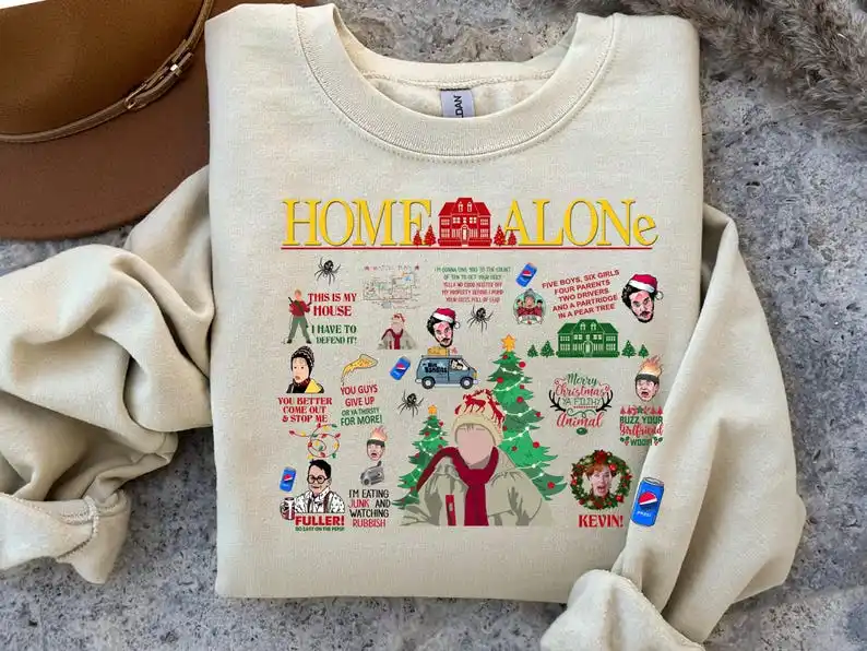 سويت شيرت Kevin Battle Plan لعيد الميلاد على الوجهين، Kevin Mccallister، هوديي Home Alone Merch، تي شيرت فيلم عيد الميلاد، هدية رجل وامرأة