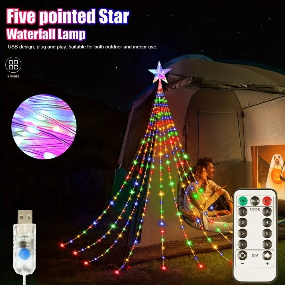 1 قطعة 2M192LED/3M282LED عيد الميلاد USB ستار شلال ضوء ، مع جهاز التحكم عن بعد ، 8 أوضاع الإضاءة ، تستخدم للغرفة ، ديكور الحفلات